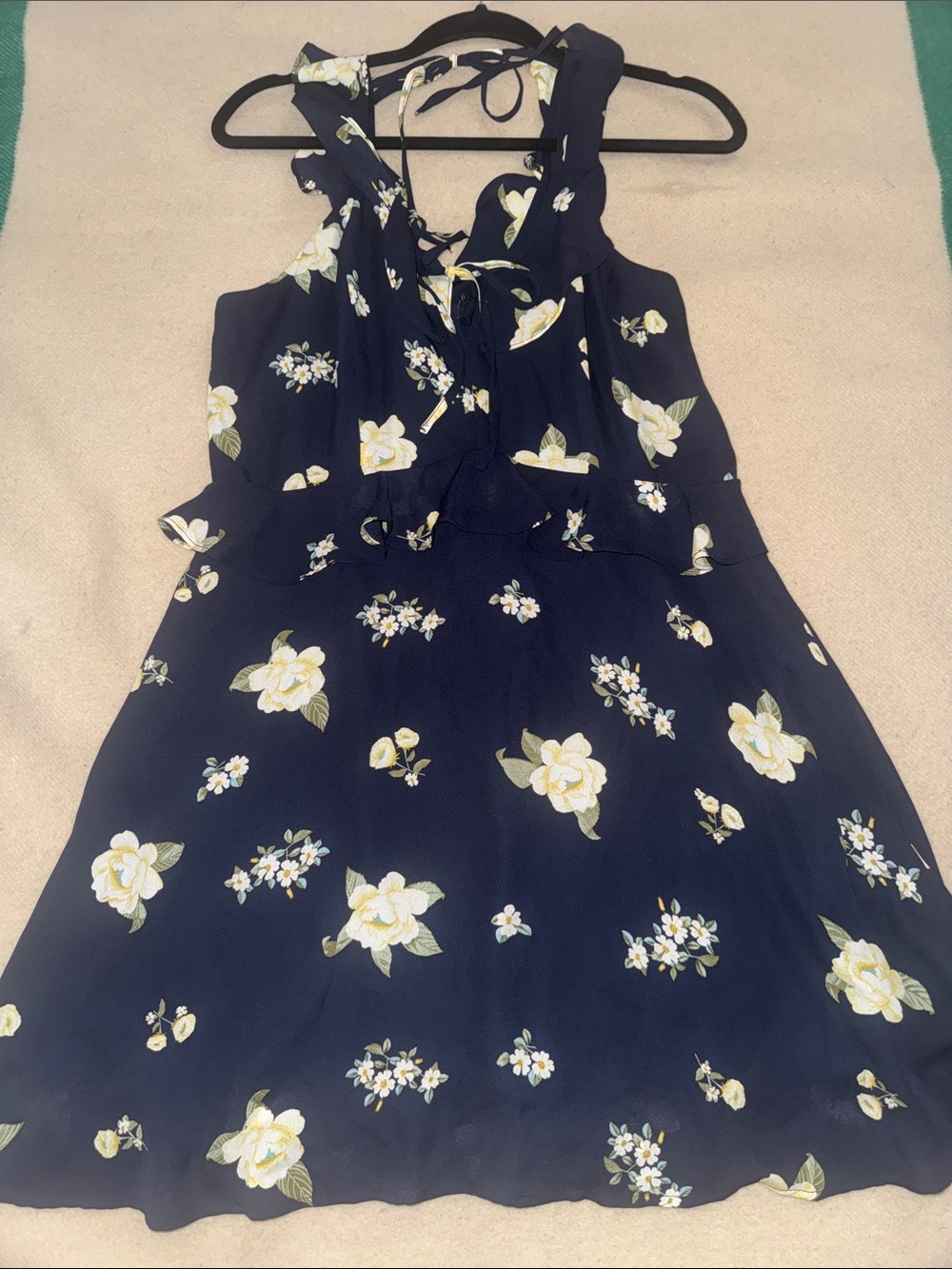 J.O.A. Navy Floral Ruffle Dress